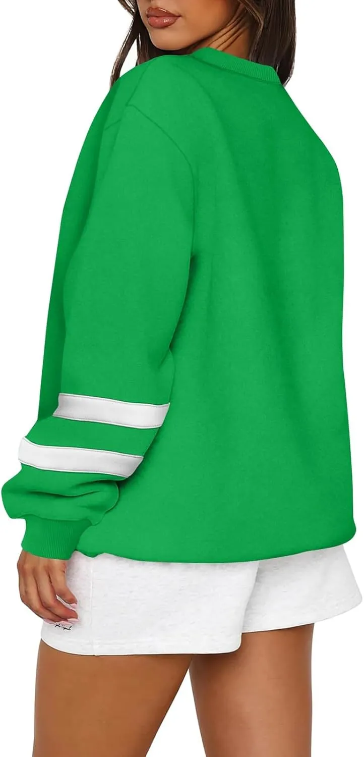 Women's Sweatshirts Loose Casual Trendy Long Sleeve Striped Printed Crew Neck Oversized Sports Sweatshirt Plus Size, S-5XL