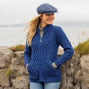 Women's Traditional Aran Zip-Front Cardigan