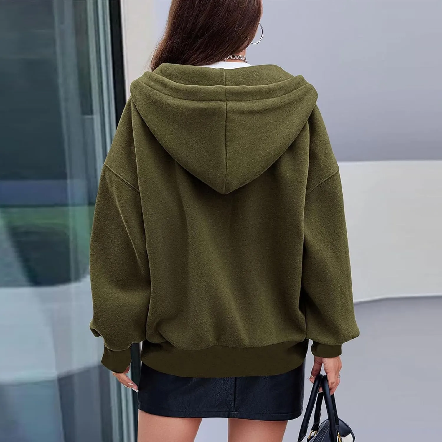 Women's Zip Up Hoodies Fleeced Long Sleeve Fall Coats Oversized Jackets With Pockets Tunic Casual Hooded Sweatshirt