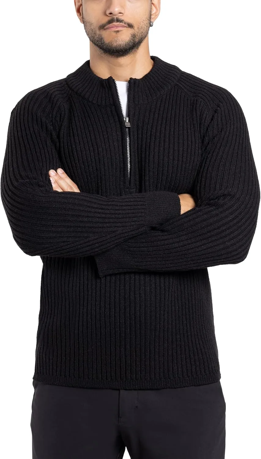 X RAY Mens Quarter Zip Pullover Sweater, Slim Fit Knit Long Sleeve Polo Quarter Zip Pullover Golf Sweatshirt for Men