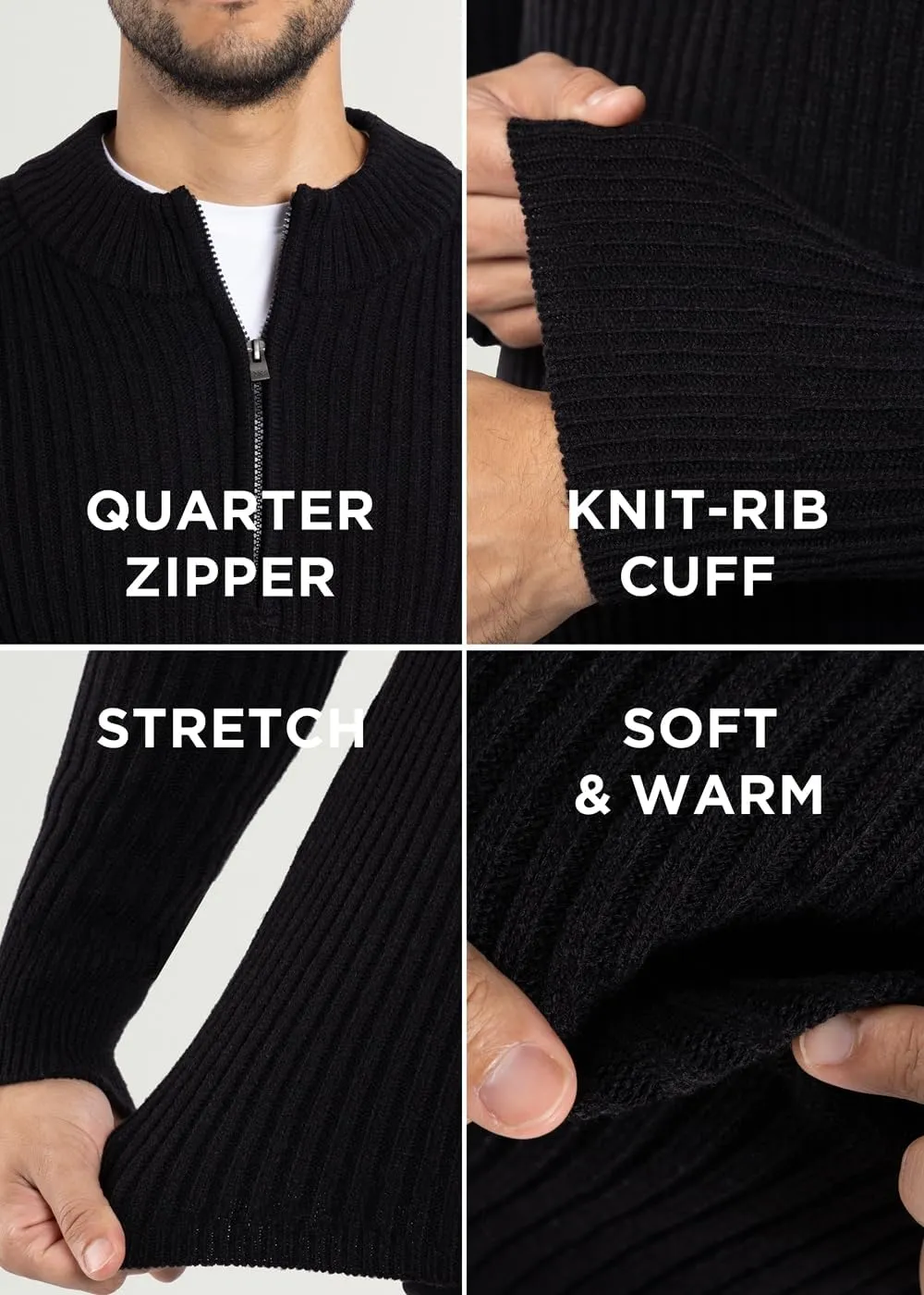 X RAY Mens Quarter Zip Pullover Sweater, Slim Fit Knit Long Sleeve Polo Quarter Zip Pullover Golf Sweatshirt for Men