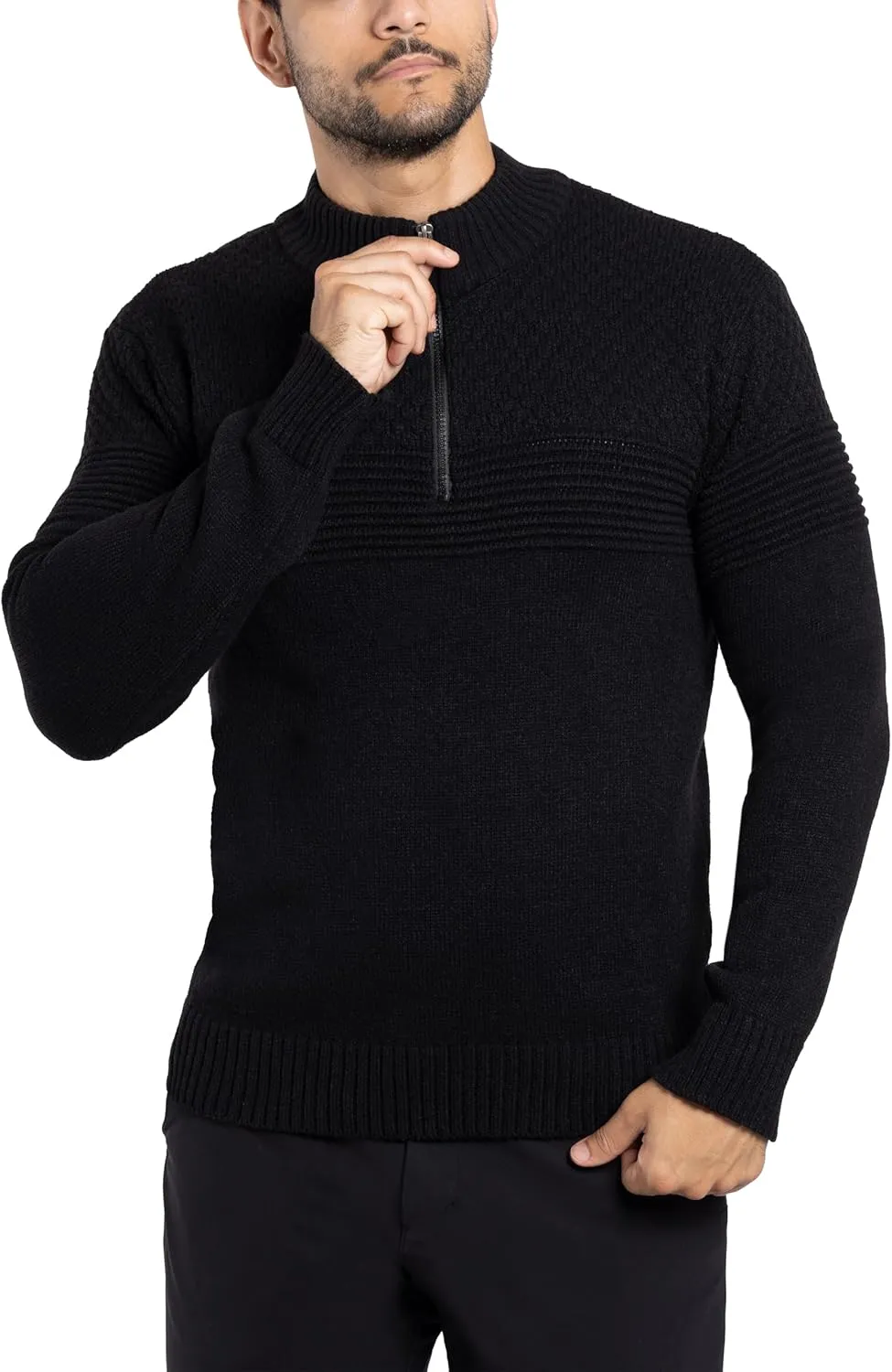 X RAY Mens Quarter Zip Pullover Sweater, Slim Fit Knit Long Sleeve Polo Quarter Zip Pullover Golf Sweatshirt for Men