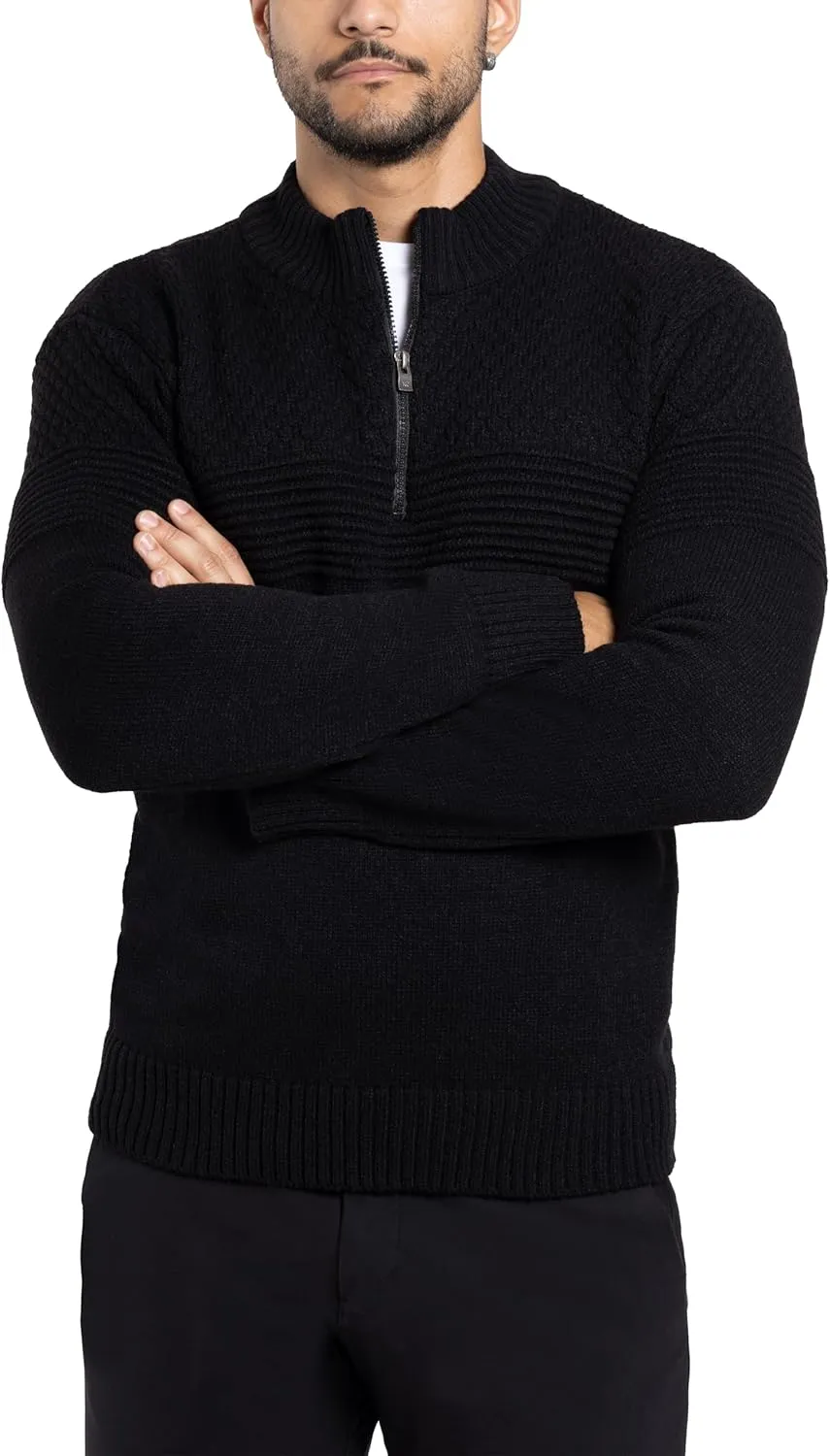 X RAY Mens Quarter Zip Pullover Sweater, Slim Fit Knit Long Sleeve Polo Quarter Zip Pullover Golf Sweatshirt for Men