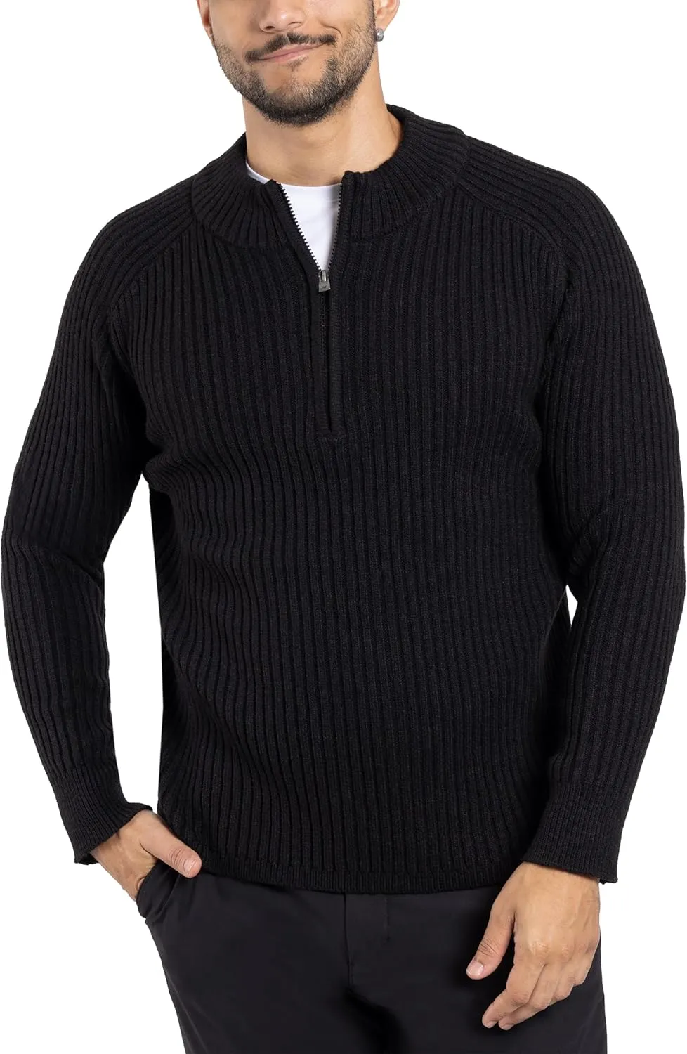 X RAY Mens Quarter Zip Pullover Sweater, Slim Fit Knit Long Sleeve Polo Quarter Zip Pullover Golf Sweatshirt for Men
