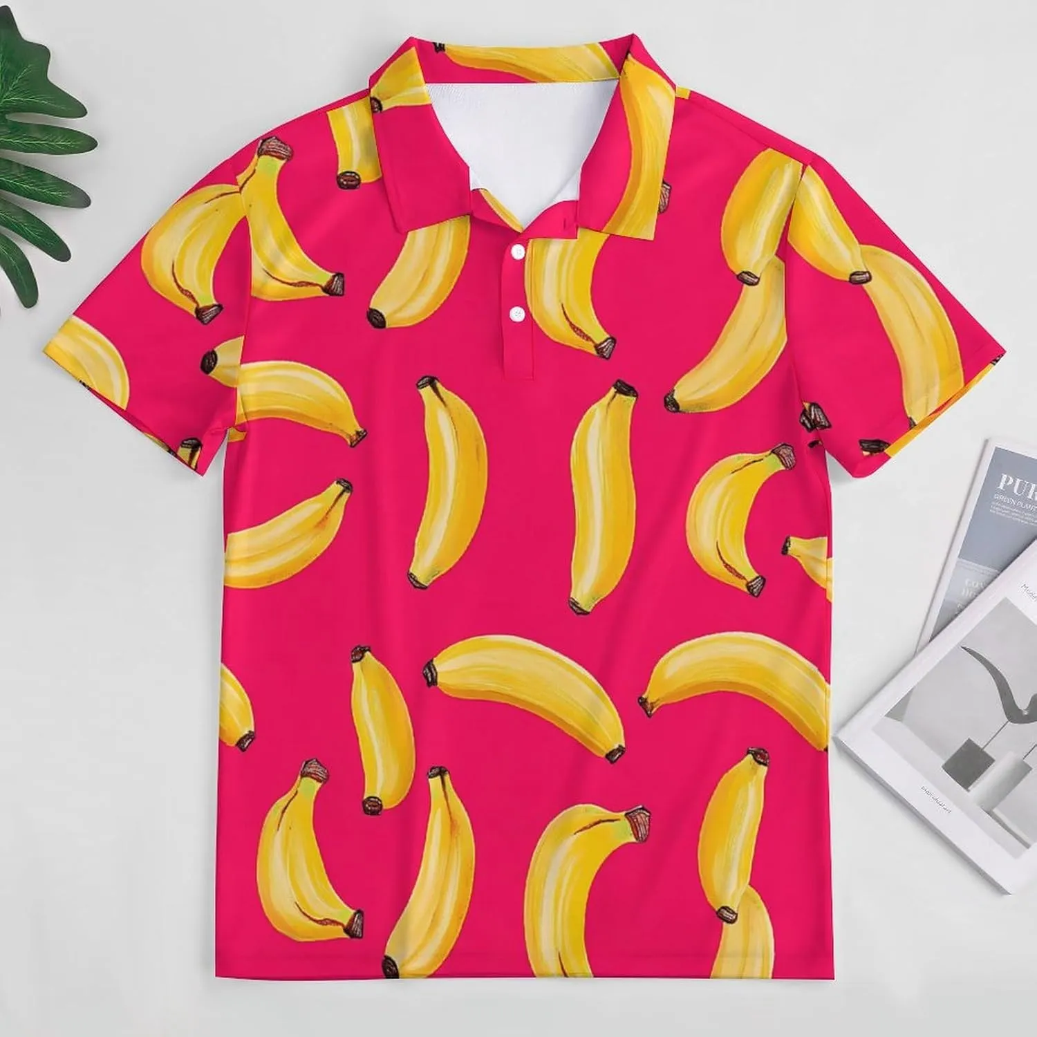 Yellow Bananas Hawaiian Mens Polo Shirts Quick Dry Short Sleeve T-shirts Slim Tennis Collared Tees Tops