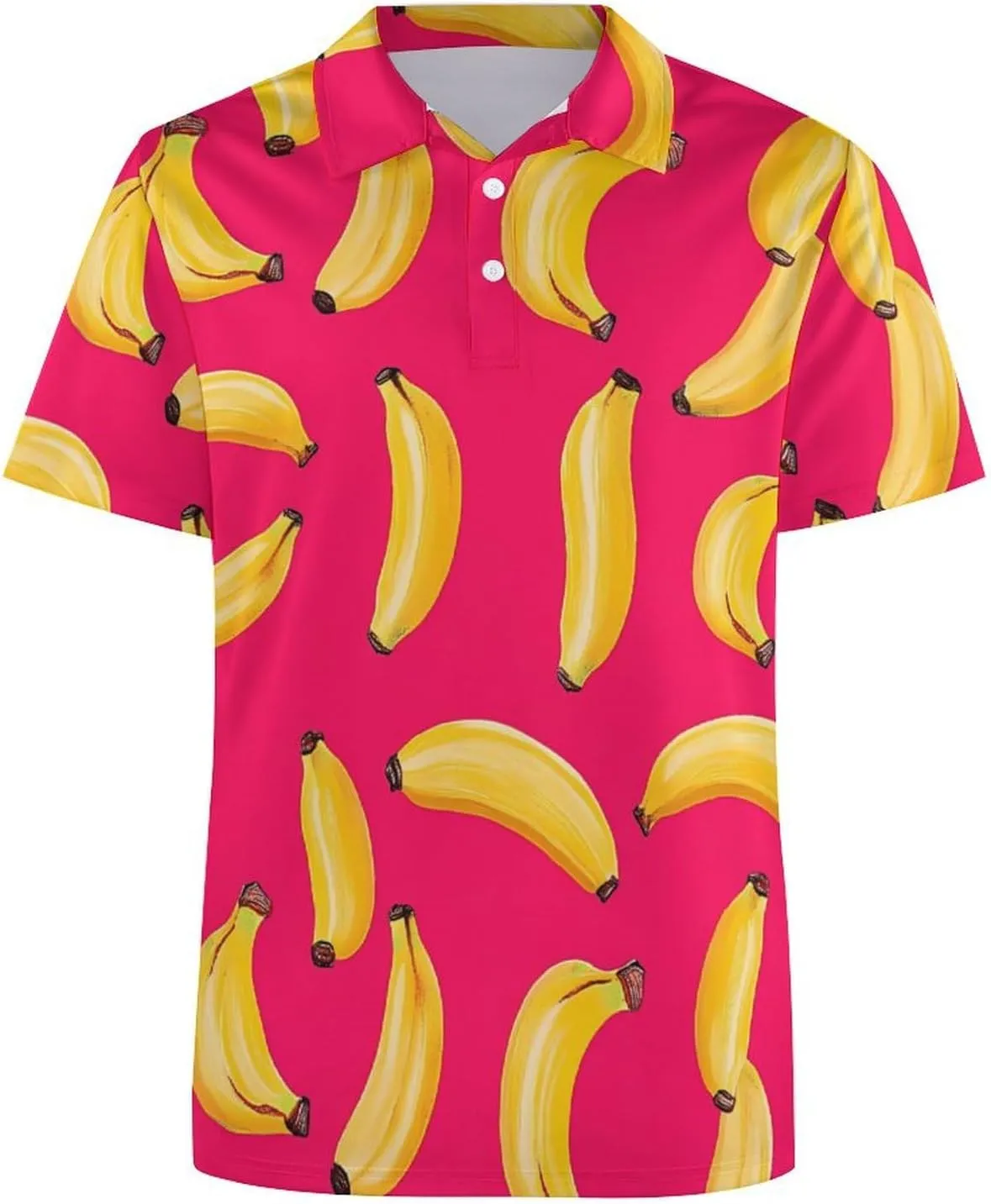 Yellow Bananas Hawaiian Mens Polo Shirts Quick Dry Short Sleeve T-shirts Slim Tennis Collared Tees Tops