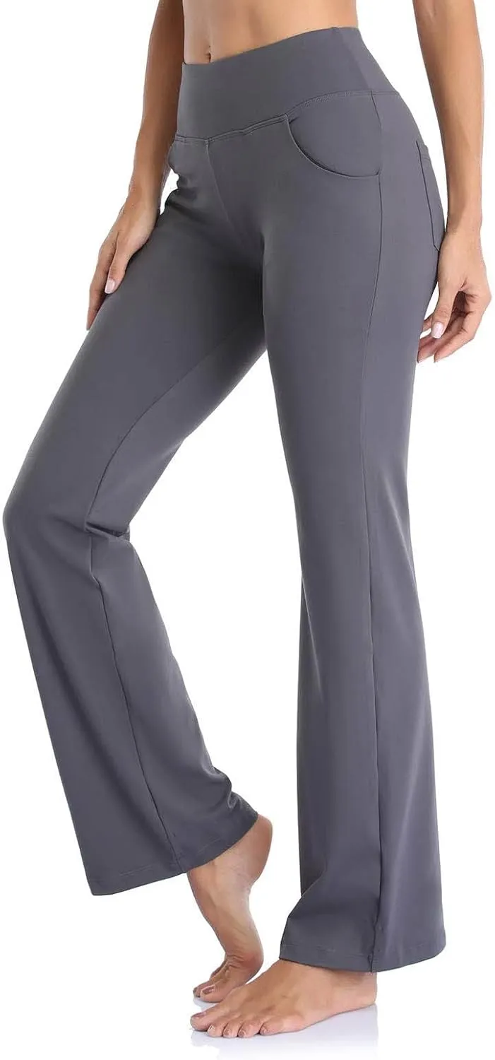 Yoga Pants with Pockets for Women Flare Butt Lifting Workout Athletic Legging High Waist Gym Tights Bootcut Trouser