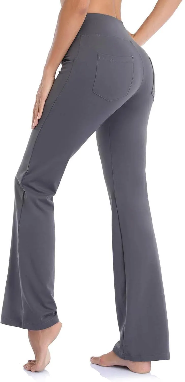 Yoga Pants with Pockets for Women Flare Butt Lifting Workout Athletic Legging High Waist Gym Tights Bootcut Trouser