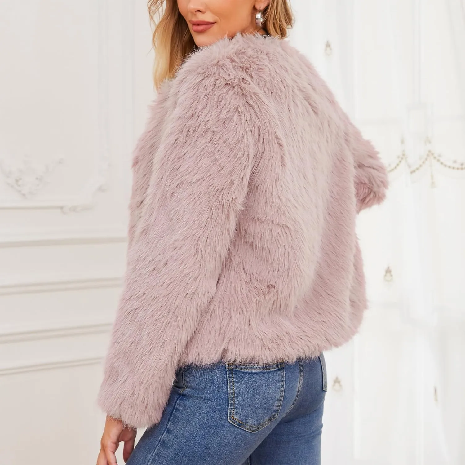 Zando Womens Fur Coat Long Sleeve Pockets Cropped Jacket Women Outwear Warm Winter Coats for Women Fleece Fur Jacket 2025