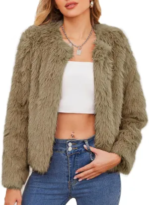 Zando Womens Fur Coat Long Sleeve Pockets Cropped Jacket Women Outwear Warm Winter Coats for Women Fleece Fur Jacket 2025