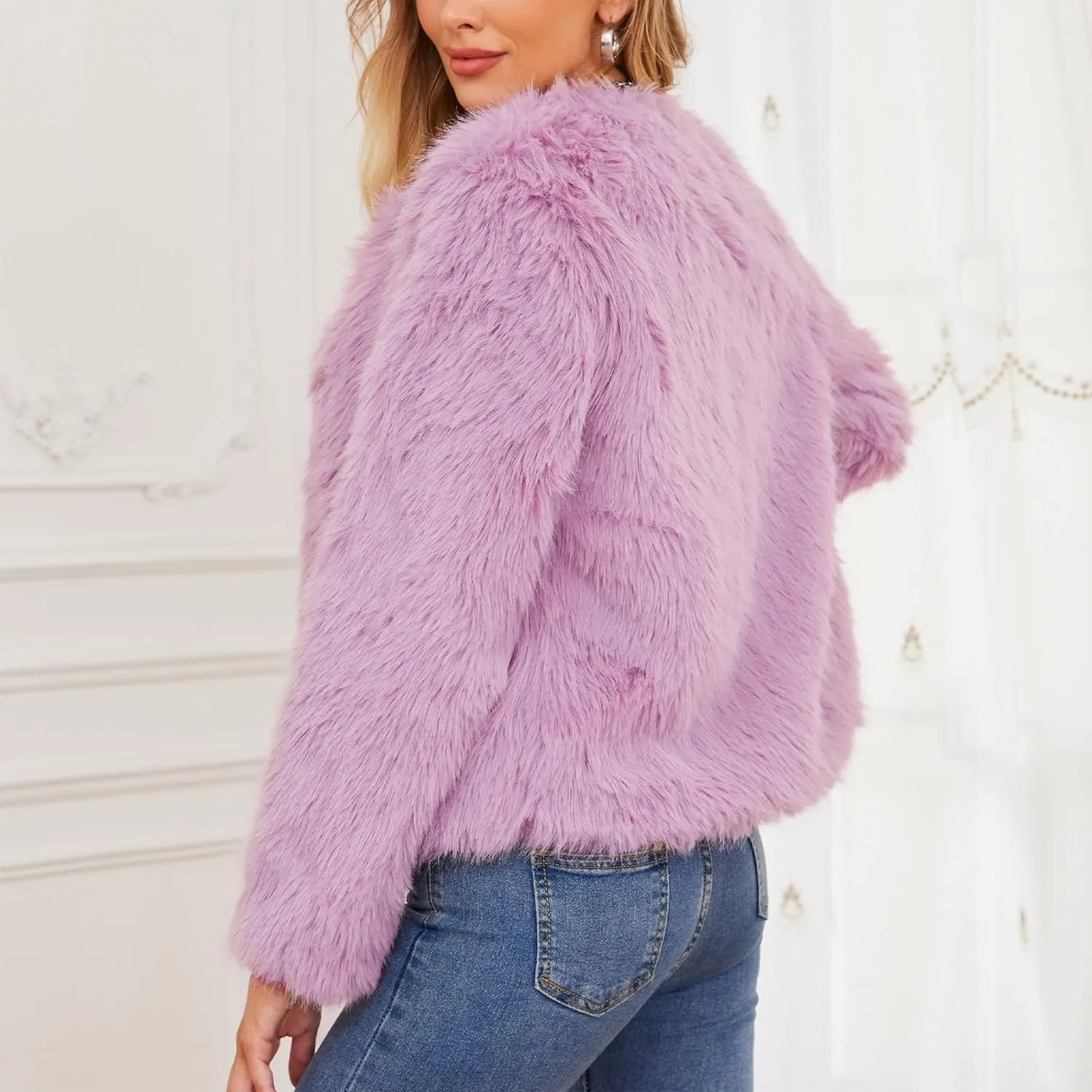 Zando Womens Fur Coat Long Sleeve Pockets Cropped Jacket Women Outwear Warm Winter Coats for Women Fleece Fur Jacket 2025
