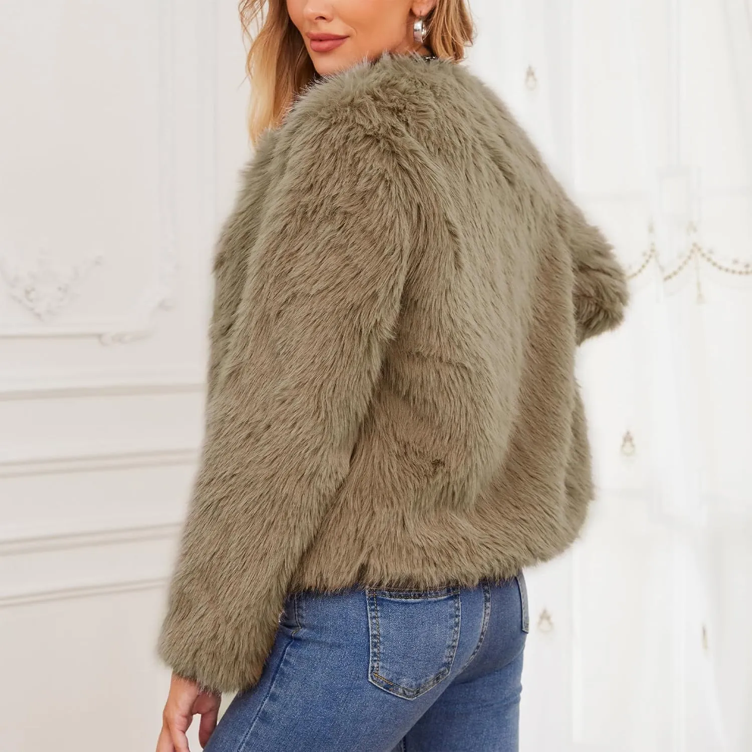 Zando Womens Fur Coat Long Sleeve Pockets Cropped Jacket Women Outwear Warm Winter Coats for Women Fleece Fur Jacket 2025