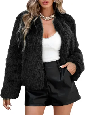 Zando Womens Fur Coat Long Sleeve Pockets Cropped Jacket Women Outwear Warm Winter Coats for Women Fleece Fur Jacket 2025