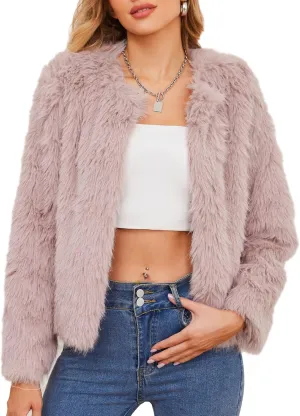 Zando Womens Fur Coat Long Sleeve Pockets Cropped Jacket Women Outwear Warm Winter Coats for Women Fleece Fur Jacket 2025