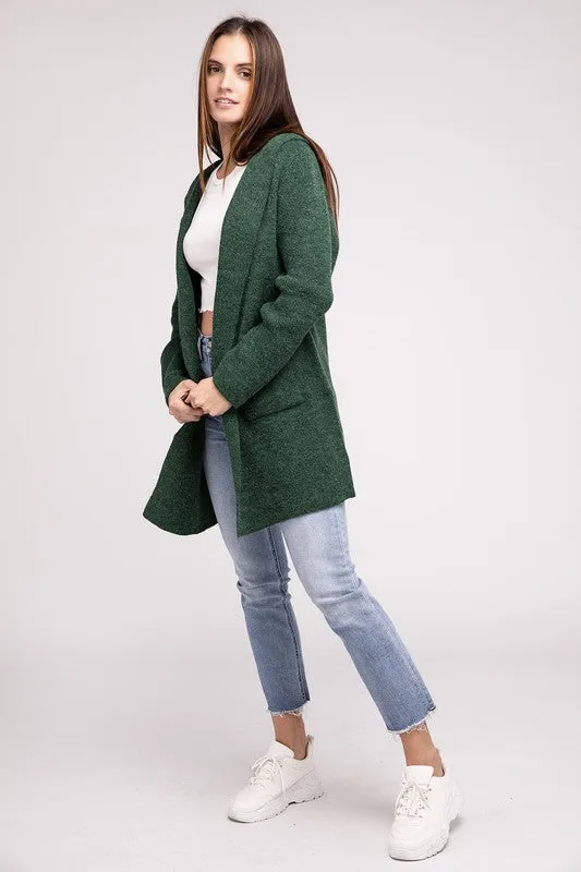 Zenana Hooded Open Front Sweater Cardigan
