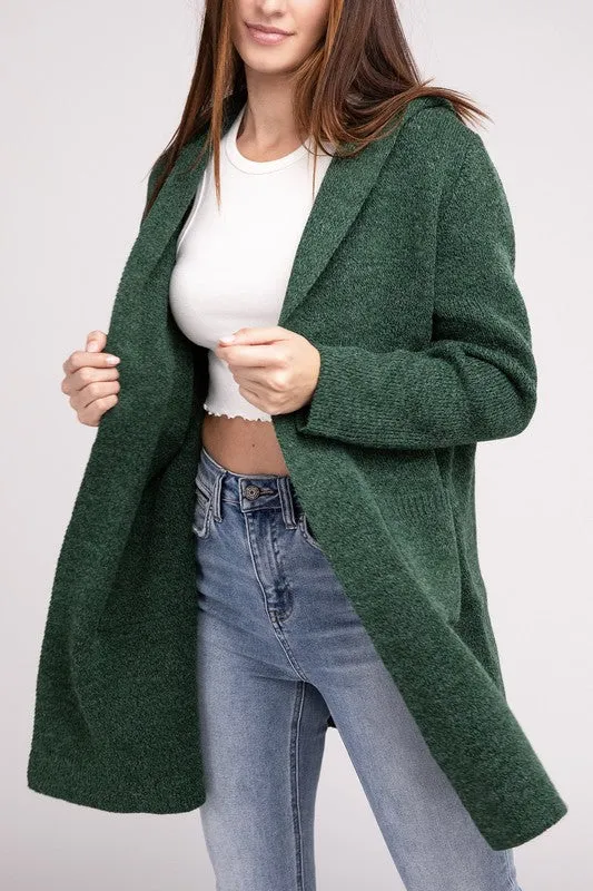 Zenana Hooded Open Front Sweater Cardigan