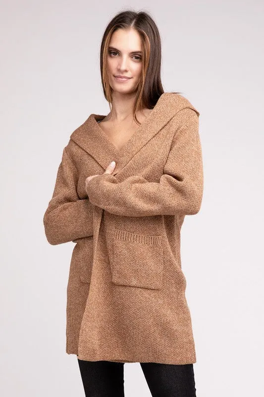 Zenana Hooded Open Front Sweater Cardigan