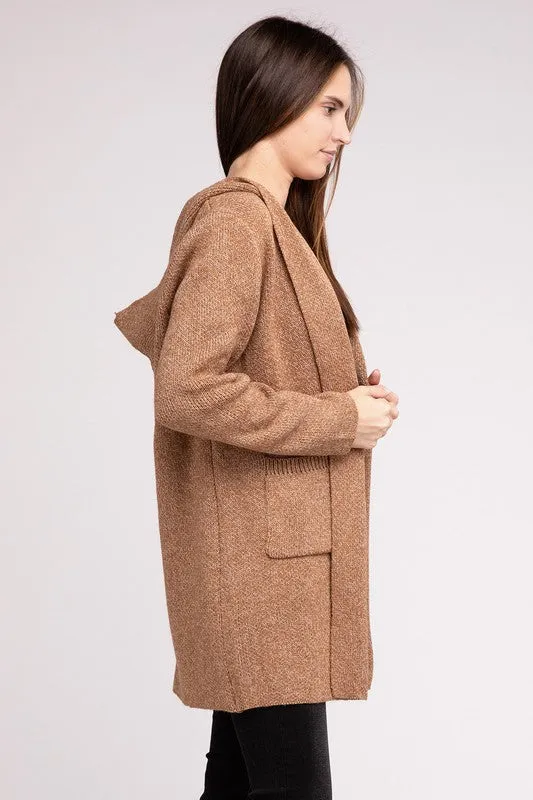 Zenana Hooded Open Front Sweater Cardigan