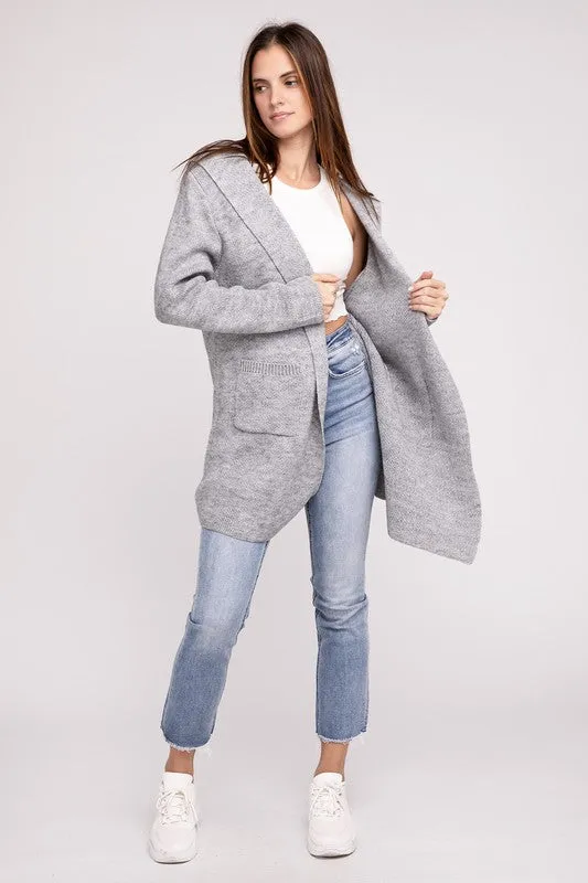 Zenana Hooded Open Front Sweater Cardigan