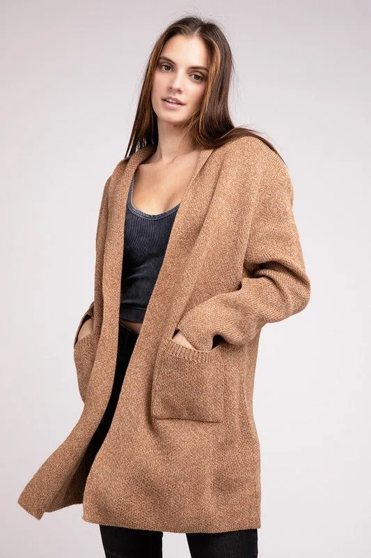 Zenana Hooded Open Front Sweater Cardigan