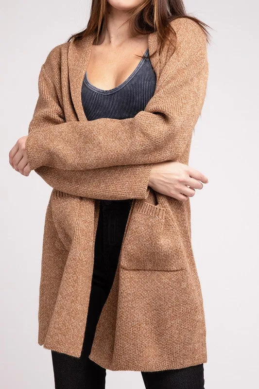 Zenana Hooded Open Front Sweater Cardigan