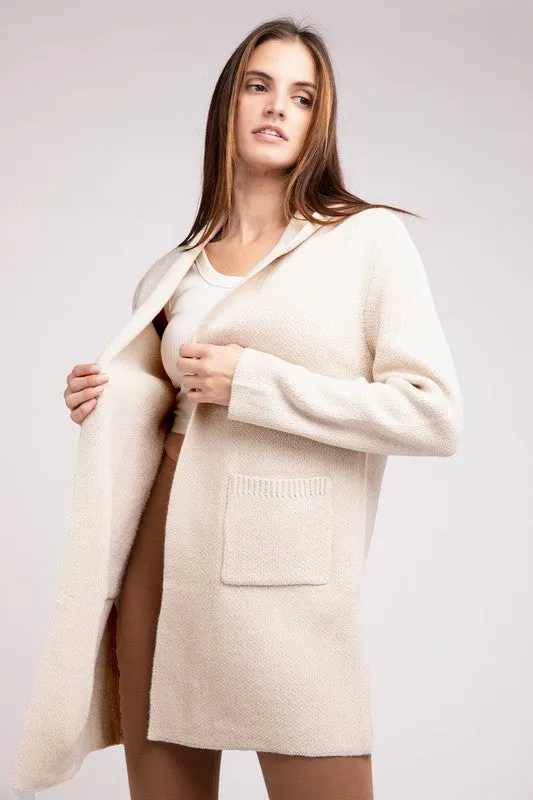 Zenana Hooded Open Front Sweater Cardigan