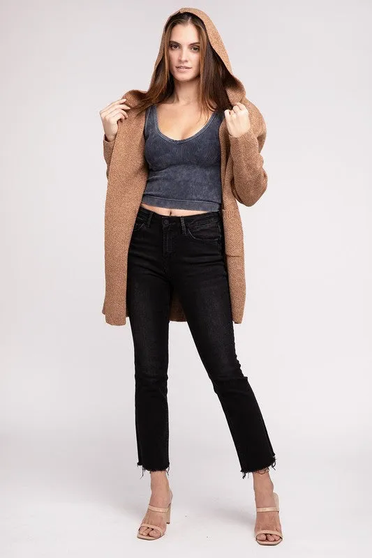 Zenana Hooded Open Front Sweater Cardigan