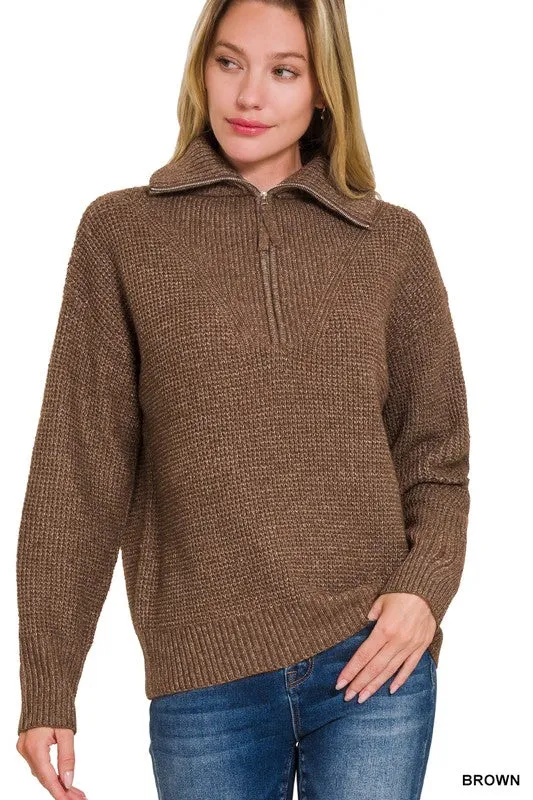 Zip It Up High Collar Brown Sweater (Size Large)