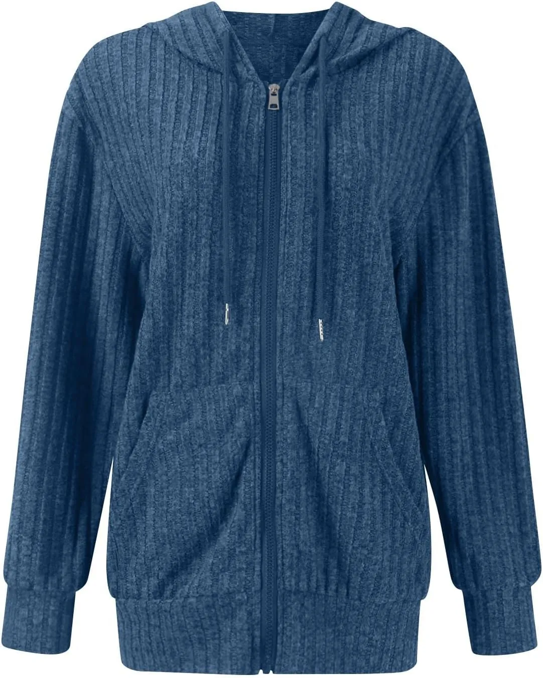 Zip Up Hoodies For Women Drawstring Lightweight Open Cardigan Jacket Fall Comfy Fuzzy Oversized Sweatshirt w/Pockets