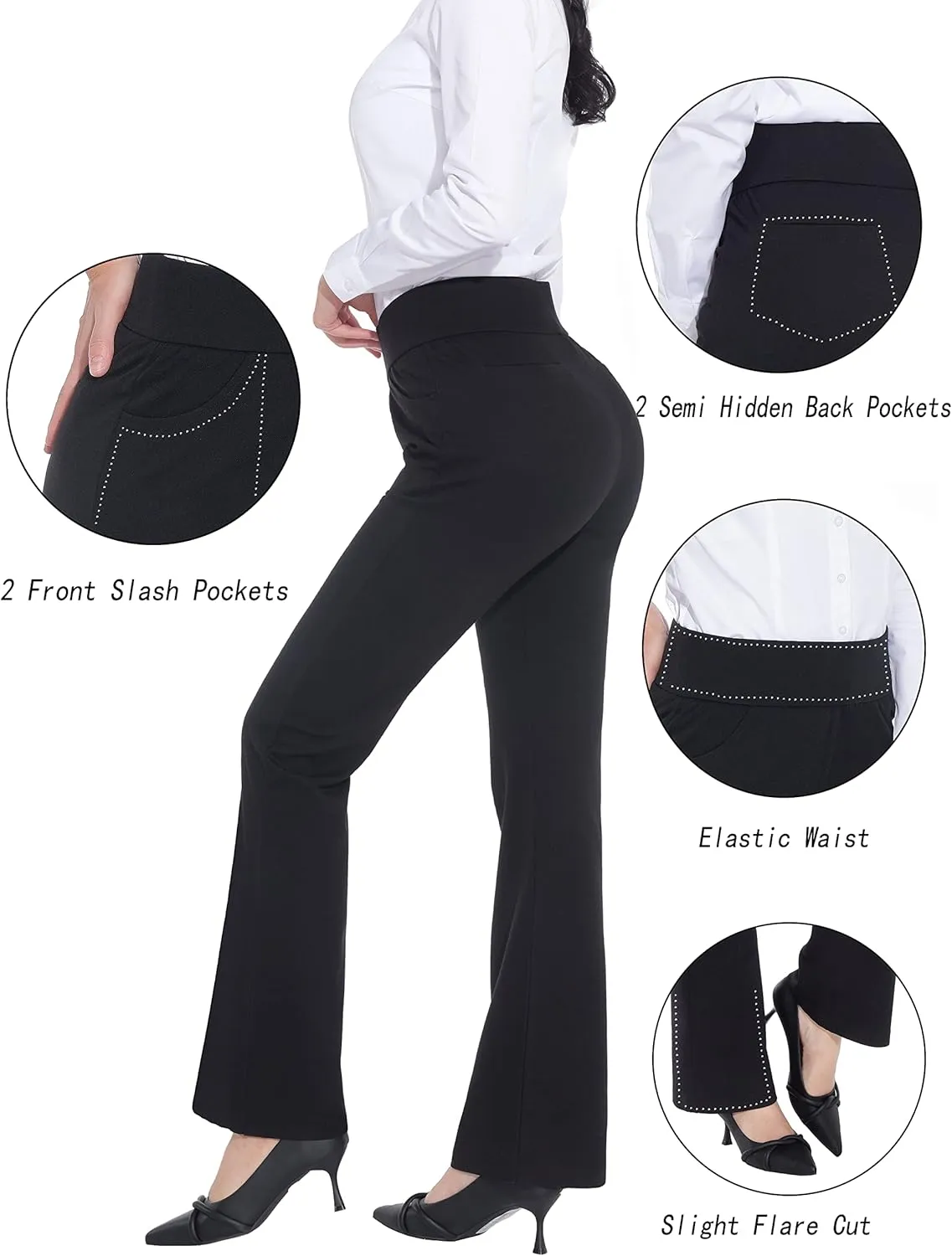ZTN Women's High Waist Pull-On Dress Pants Tummy Control Work Pants for Business Casual Trousers with 4 Pockets